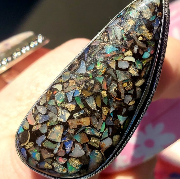 New Huge Copper Ethiopian Opal 925 Silver Statement Ring. - Picture 9 of 16